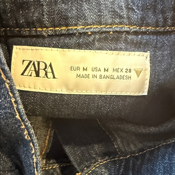 *Zara Denim Bow Shirt Top Long Sleeves Button Front Pocket Tie at Neck Medium - Picture 6 of 9